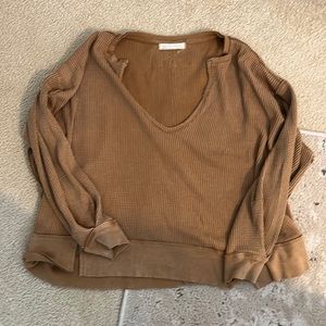 Free People We The Free Buttercup Oversized Thermal Top Tan XS Brown OB1245580